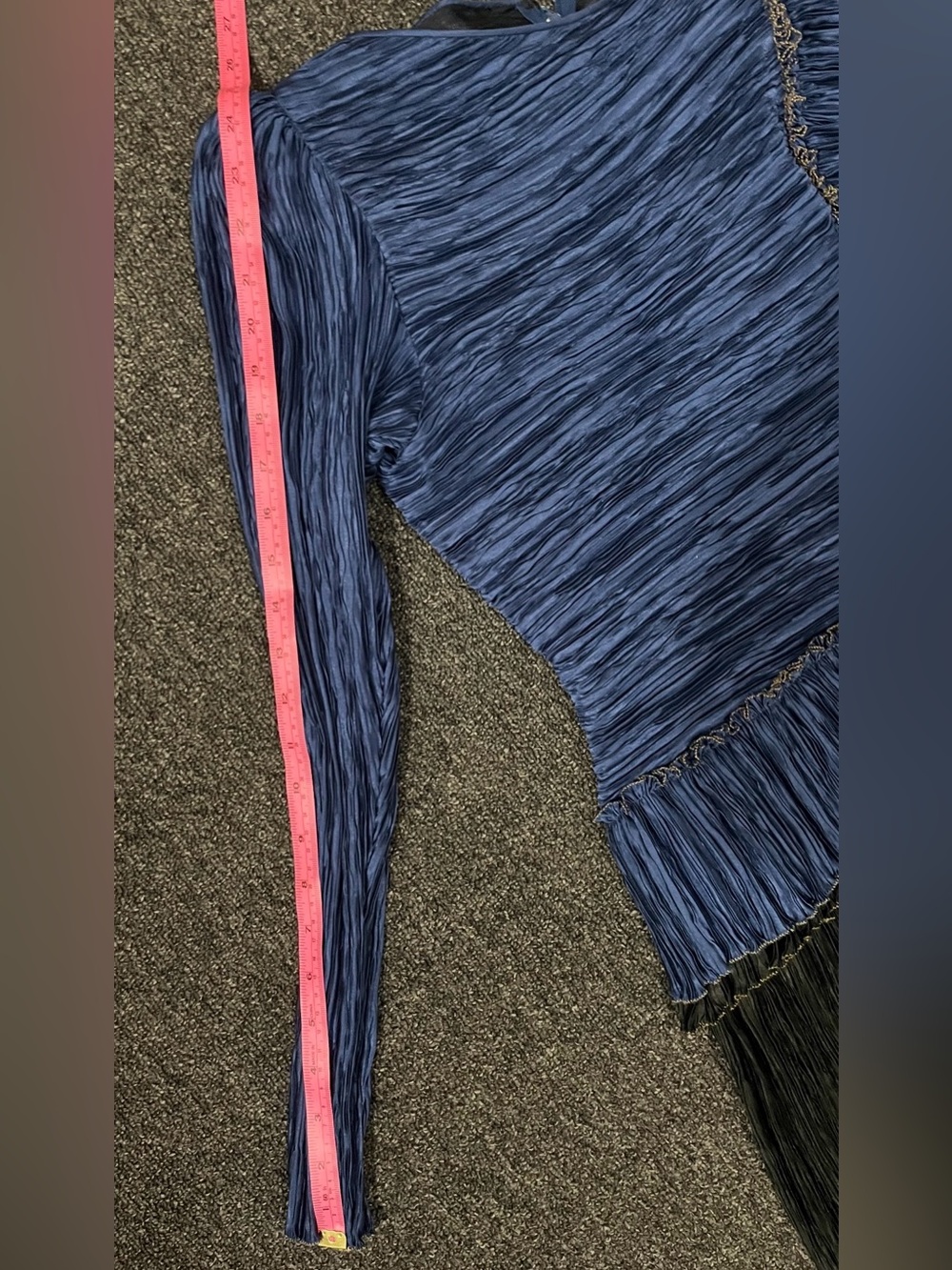 Mary McFadden Vintage 80s Pleated Gown Size 8 Medium M Blue Black Plisse - Picture 15 of 16